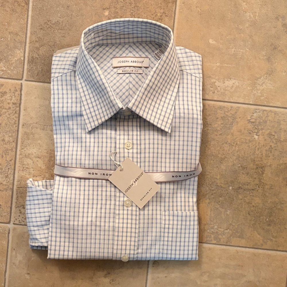 Joseph Abboud White and Blue Grid Dress Shirt